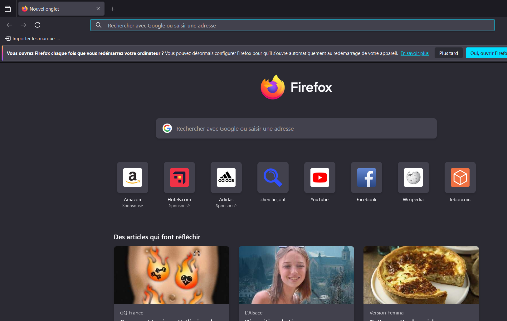 Page d'accueil par défaut de Firefox Page d'accueil par défaut de Firefox