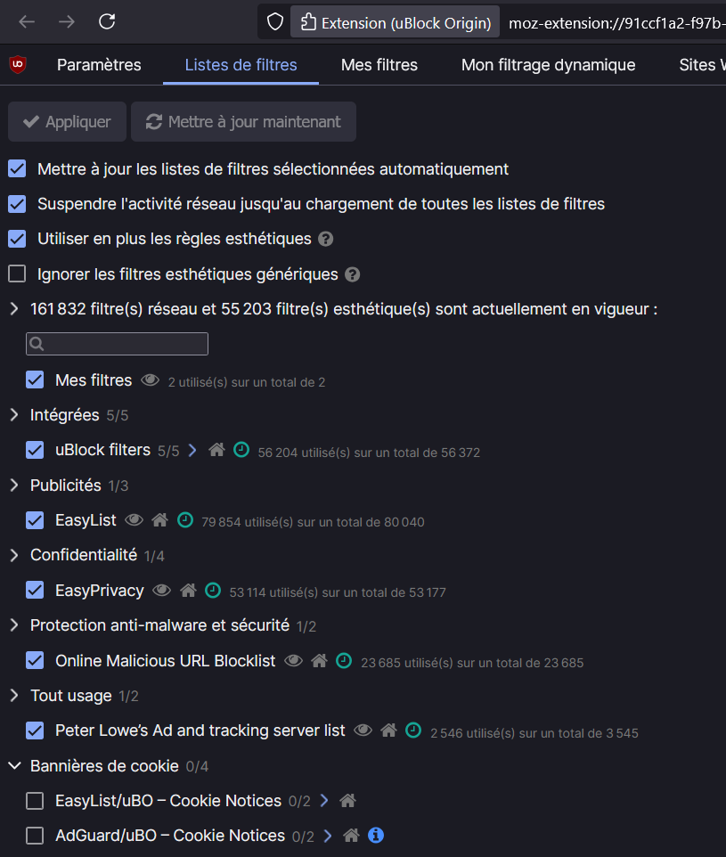 Liste de filtres de uBlock Origin Liste de filtres de uBlock Origin