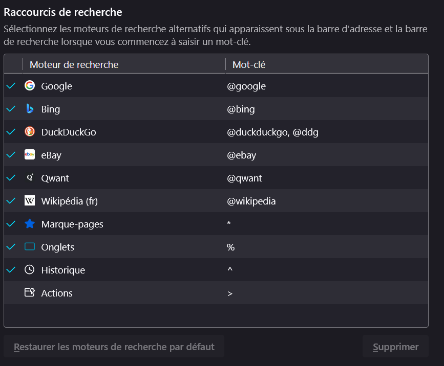 Raccourcis de recherche sans bouton ''Ajouter'' Raccourcis de recherche sans bouton ''Ajouter''